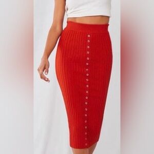 F21 Forever 21 Burnt Orange Knit Bodycon Ribbed Pull-on Skirt Snaps Size S